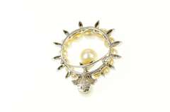 14K White Gold 1950's Pearl Diamond Dangle Round Pendant/Pin