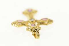 14K Yellow Gold Sapphire Purple Tourmaline Elaborate Cross Pendant