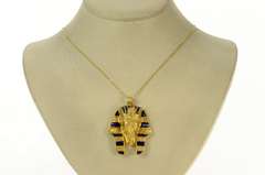 18K Yellow Gold Ancient Egyptian Pharaoh Enamel Bust Pendant
