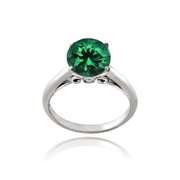 Sterling Silver 2.5ct Created Green Quartz Round Solitaire Ring