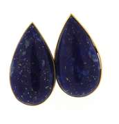 Beautiful Yellow Gold Bezel Pear Lapis Earrings