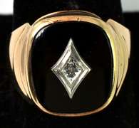 Bold Onyx & Diamond Ring in Yellow Gold