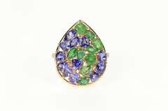 14K Rose Gold Natural Emerald & Tanzanite Cluster Cocktail Ring