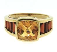 Lovely Yellow Gold Garnet and Citrine Band Ring