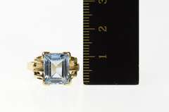 10K Yellow Gold Blue Topaz Solitaire 1940's Statement Ring