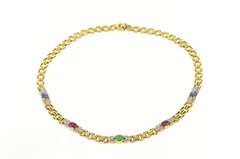 14K Yellow Gold Emerald Ruby Sapphire Diamond Square Chain Necklace