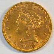 Richly colored BU 1900 US $5 Liberty Gold Piece. Nice