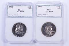 Lot (2) PR66 1960 & PR65 1961 Franklin Half Dollars - Graded PCI