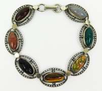 Vintage Beau Sterling Filigree & Scarab Agates Bracelet