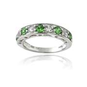 Sterling Silver 1.2ct Created Green Quartz & White Sapphire Half-Eternity Band Ring
