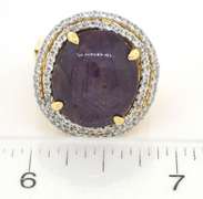 Amazing Huge 34.58CTS Cabochon Cut Natural Star Ruby & White Sapphire Ring in Vermeil