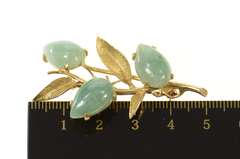 14K Yellow Gold Pear Jadeite Floral Leaf Cluster Statement Pin/Brooch