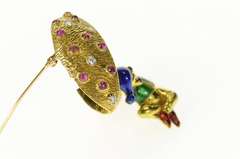 18K Yellow Gold Ruby Diamond Sprite Enamel Mushroom Pin/Brooch