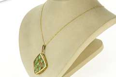 14K Yellow Gold 1960's Jade Ornate Squared Layered Look Pendant