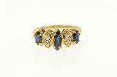 14K Yellow Gold Marquise Sapphire Diamond Accent Band Ring