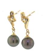 Sparkling Grey Pearl and Diamond Dangle Earrings