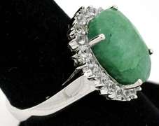 Sweet Emerald & White Sapphire Halo Ring in Sterling Silver