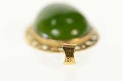 18K Yellow Gold Victorian Nephrite Oval Cabochon Ornate Pendant