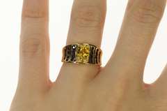 14K Yellow Gold Oval Citrine Sapphire Channel Accent Concave Ring