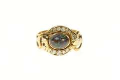 14K Yellow Gold Victorian Boulder Opal Diamond Snake Serpent Ring