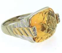 Majestic White Gold Cushion Cut Citrine and Diamond Ring