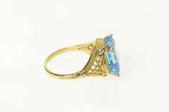 14K Yellow Gold Emerald Cut Blue Topaz Filigree Cocktail Ring