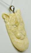 Hand Carved Bone Cougar Tiger Pendant & Sterling Chain