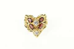 14K Yellow Gold Retro Chevron Textured Garnet CZ Statement Ring