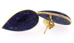 Beautiful Yellow Gold Bezel Pear Lapis Earrings
