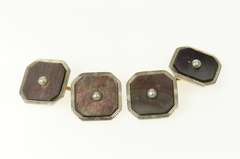 14K Yellow Gold Art Deco Mother of Pearl Seed Pearl Tuxedo Cuff Links
