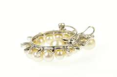 14K White Gold 1950's Pearl Diamond Dangle Round Pendant/Pin