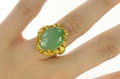 24K Yellow Gold Jade Ornate Scrollwork Design Statement Ring