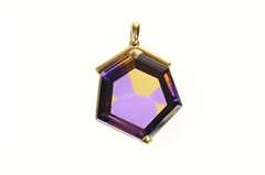 18K Yellow Gold Ornate Hexagonal Ametrine Honey Comb Pendant