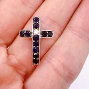 14kt Gold, Blue Sapphire, & Diamond Cross Pendant