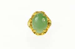 24K Yellow Gold Jade Ornate Scrollwork Design Statement Ring