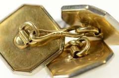 14K Yellow Gold Art Deco Mother of Pearl Seed Pearl Tuxedo Cuff Links