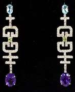Fun & Fresh Diamond, Aquamarine, Peridot, & Amethyst Earrings in 18KT Yellow Gold