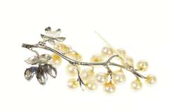 14K White Gold Pearl Branch Cluster Natural Motif Statement Pin/Brooch