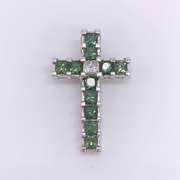 14kt Gold, Green Sapphire, & Diamond Cross Pendant