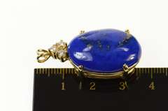14K Yellow Gold Oval Lapis Lazuli Diamond Cluster Accent Pendant