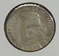 Cuba: Silver 1953 25 cts Marti Commem, circ luster
