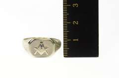 14K White Gold Masonic Compass Square Art Deco Men's Ring