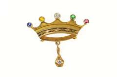 14K Yellow Gold Order of the Eastern Star Diamond Crown Pin/Brooch