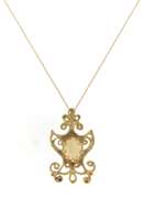 Graceful Yellow Gold Opal Filigree Pendant on Chain