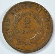 Brown Unc 1865 Two Cent Piece. Fully struck