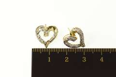 10K Yellow Gold Classic Diamond Inset Heart Love Symbol Stud Earrings