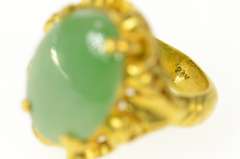 24K Yellow Gold Jade Ornate Scrollwork Design Statement Ring