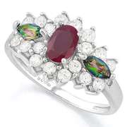 1/2 CT ENHANCED GENUINE RUBY & 1.17 CT LAB CREATED DIAMOND 925 STERLING SILVER RING