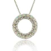 Sterling Silver Created Fiery White Opal Round Eternity Pendant