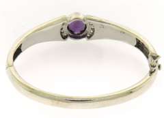 Sterling Silver Amethyst Cubic Zirconia and Opal Hinged Bangle